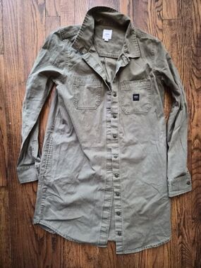Vans Olive Shirt Dress Medium Button Front Utility Casual Streetwear